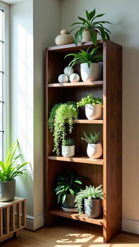 bookshelf turned into greenery