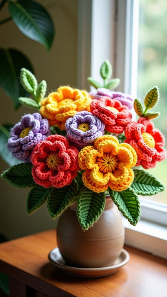 colorful crochet flower arrangements