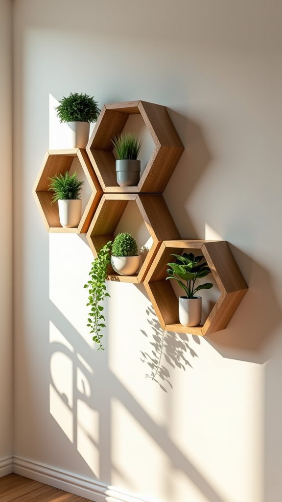 geometric plant display shelves