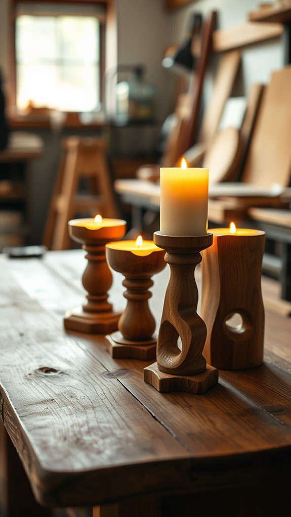 handcrafted wooden candle holders