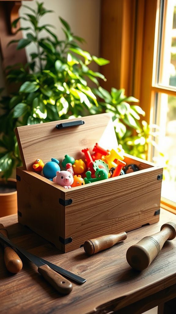 handcrafted wooden toy storage