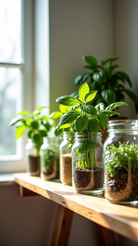 herb displays in jars