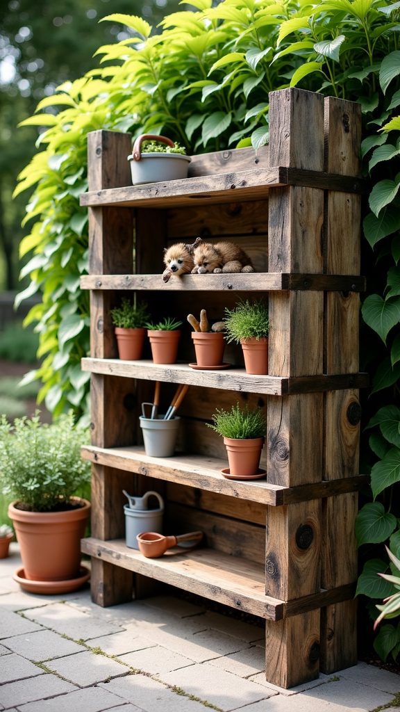 rustic eco friendly garden shelving