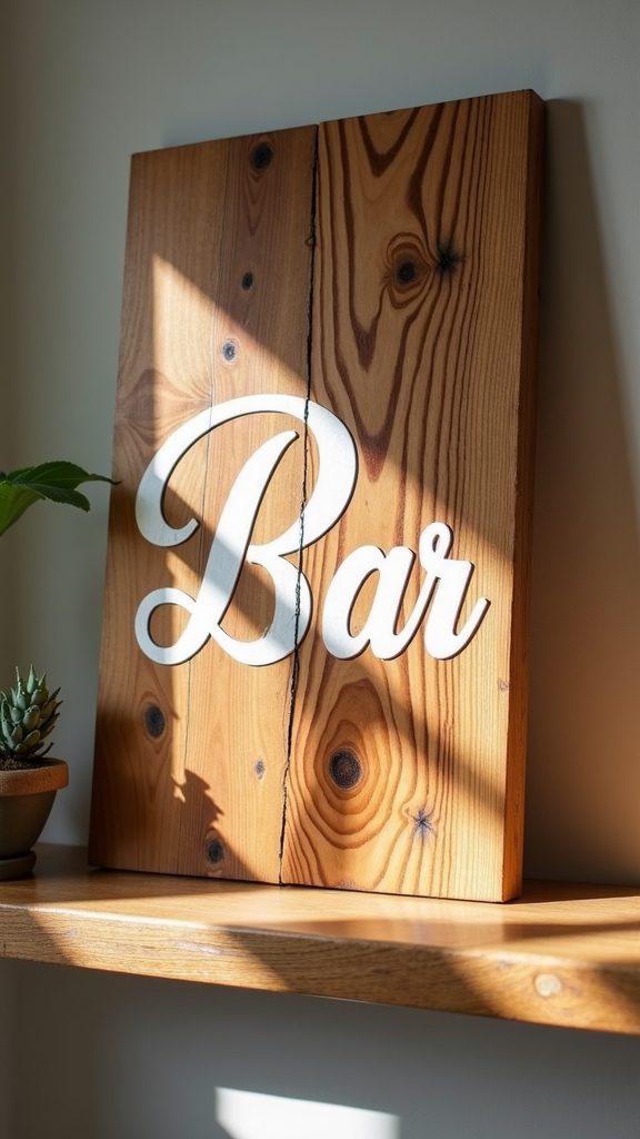 rustic wooden bar sign