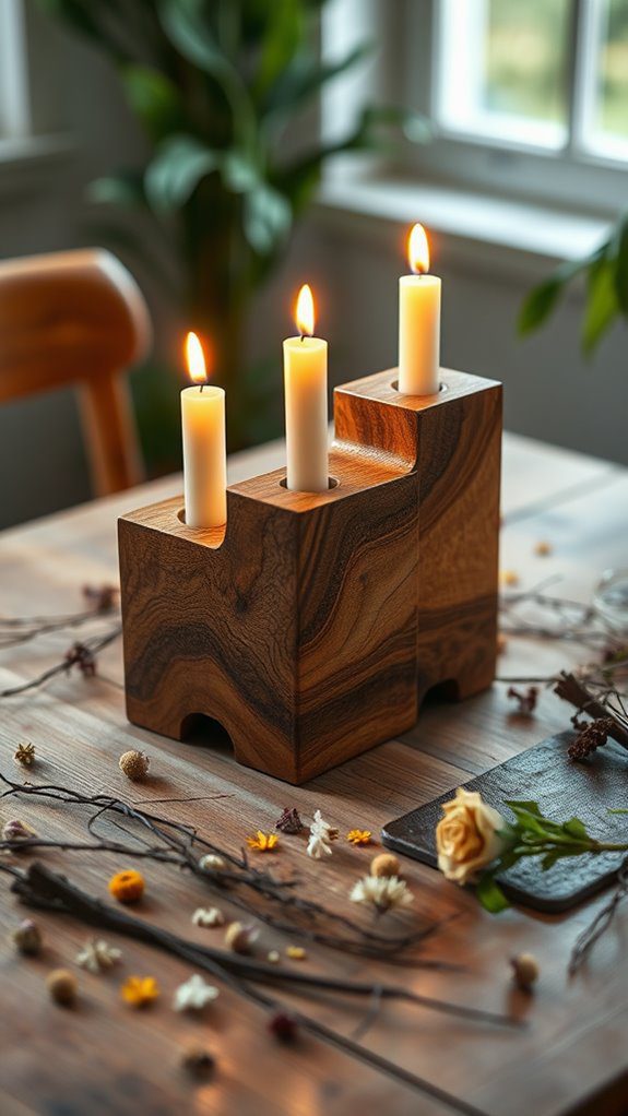 rustic wooden candle holders