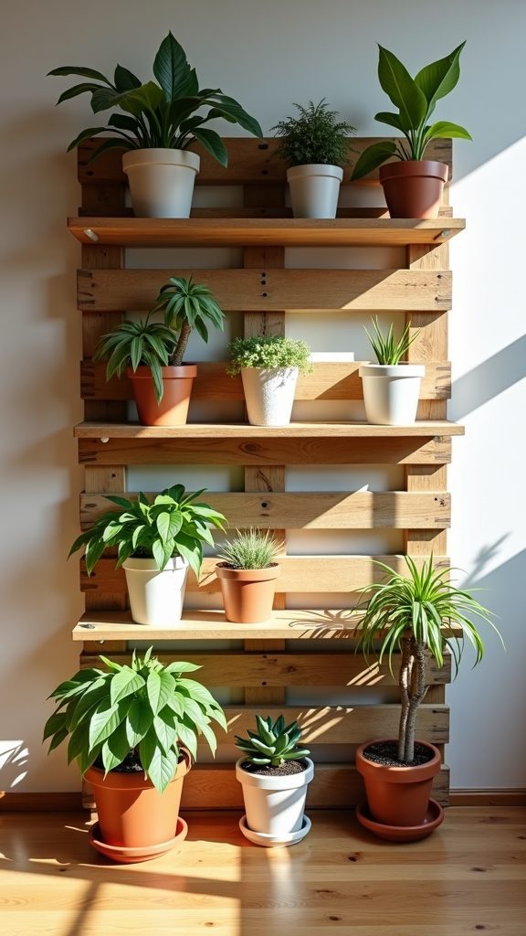 rustic wooden plant shelves