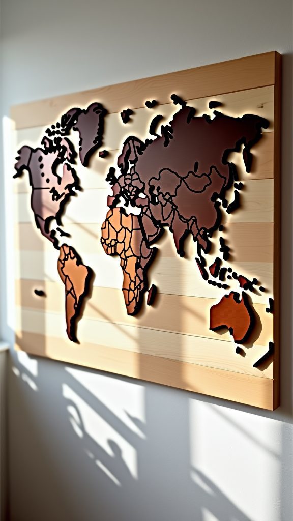 rustic wooden world map