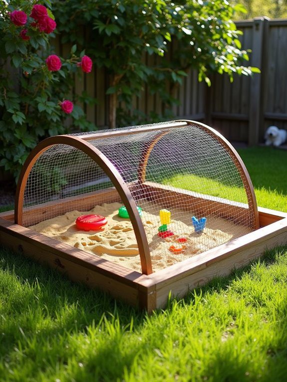sandbox covered with chicken wire