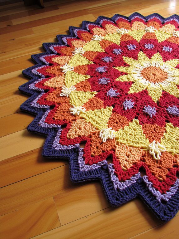 colorful crochet flower mat