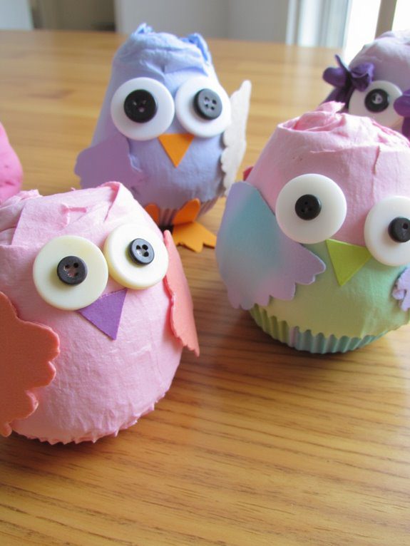 colorful cupcake liner owls
