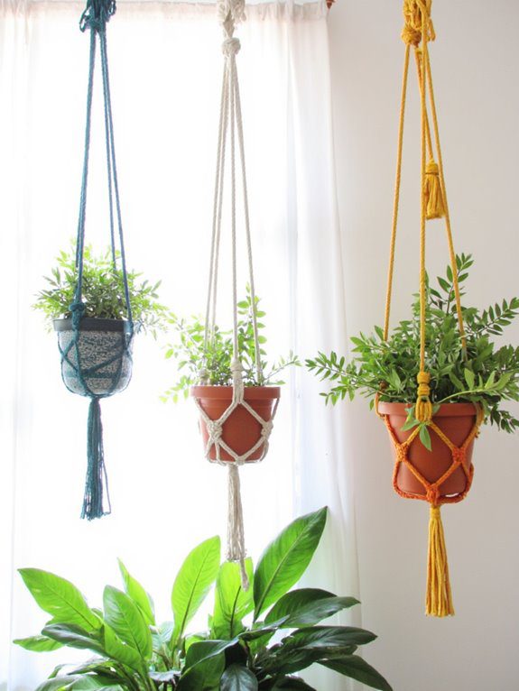 colorful macrame plant hangers