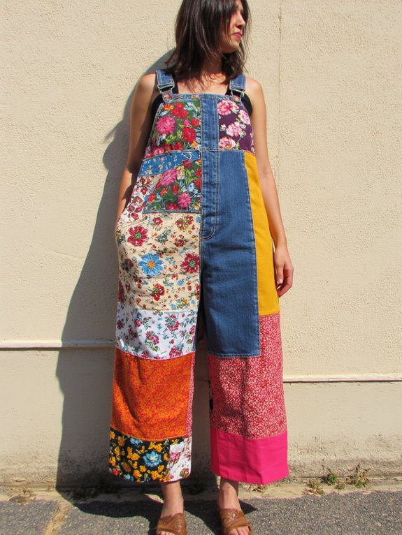 creative funky patchwork overalls