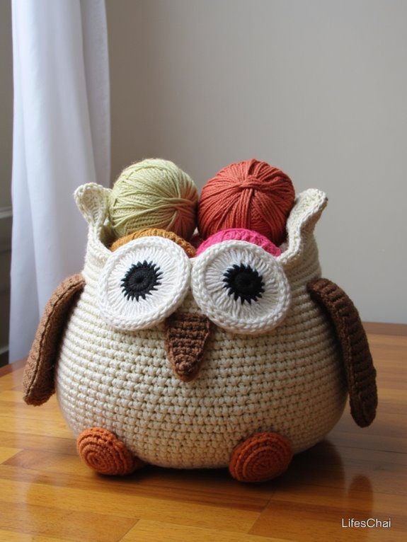 crochet owl yarn basket