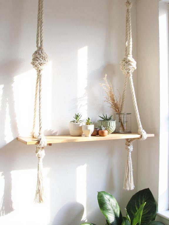 macrame hanging shelf decor