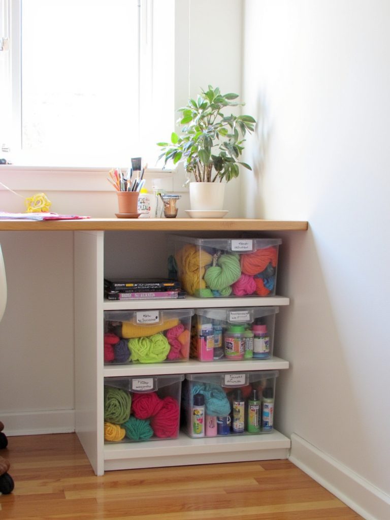under desk shelving organization solution