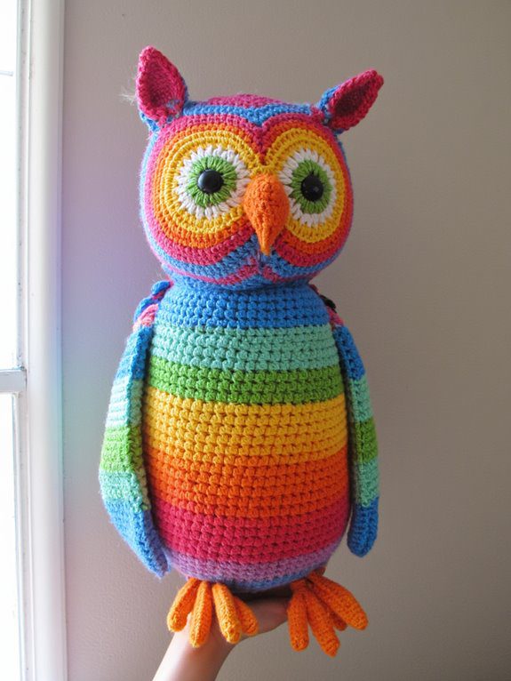 vibrant crochet owl decor