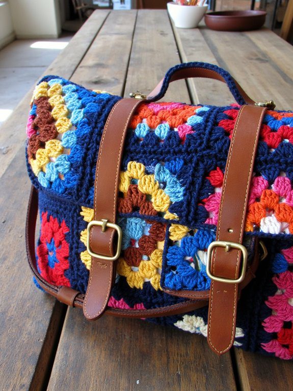 vibrant patchwork crochet satchel