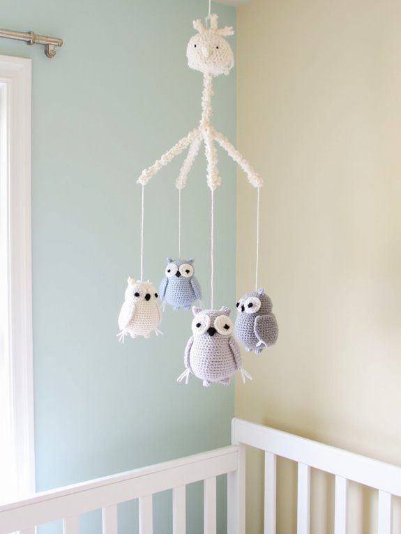 whimsical crochet owl mobile