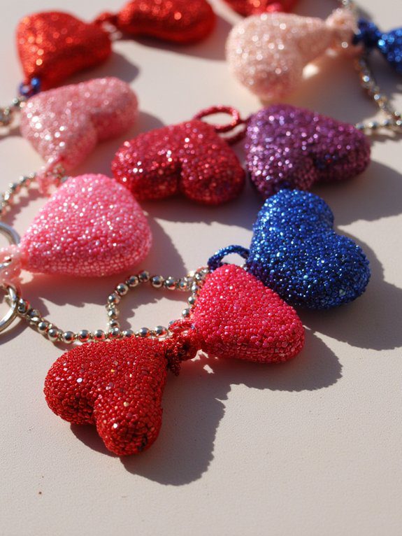 beaded heart keychains sparkle
