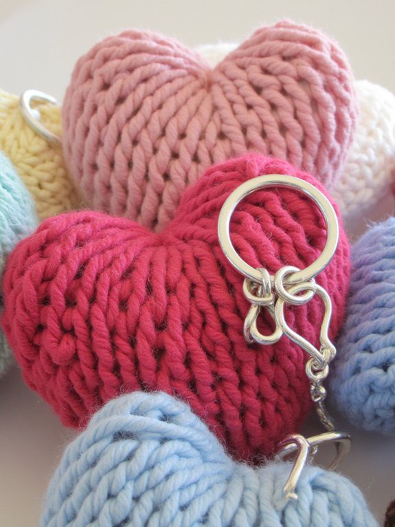 chunky knit heart keychains
