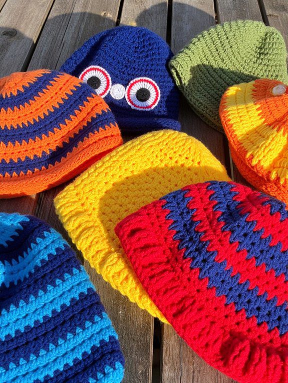 31 Crochet Hat Ideas to Add to Your Must-Make List 2 colorful striped crochet caps