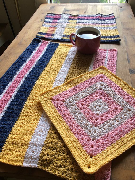 19 Crochet Mug Rug Patterns You’ll Love Making 9 colorful striped mug mats