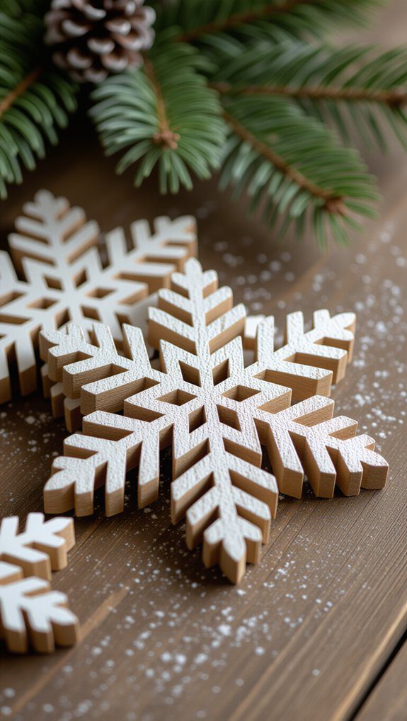 festive painted wooden snowflakes