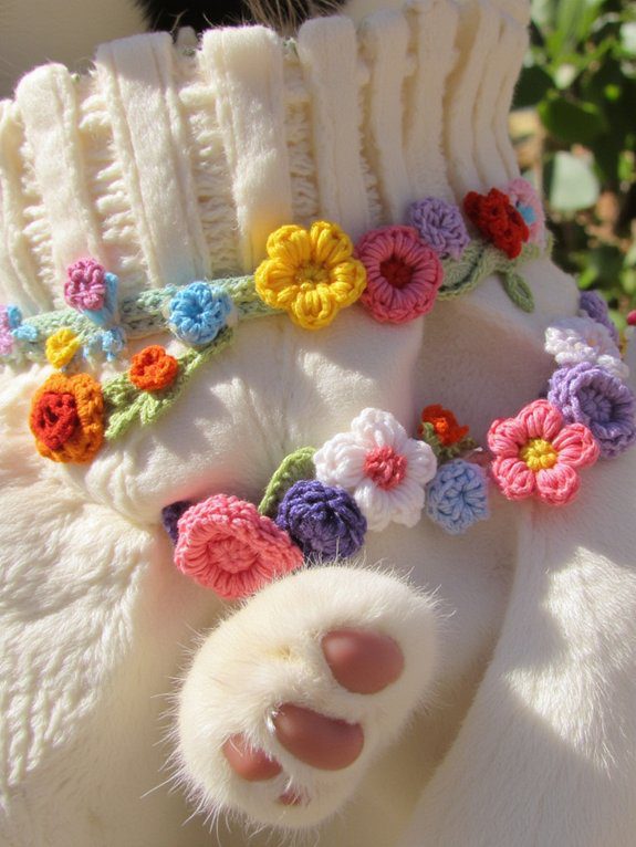 22 Crochet Cat Collar Designs Your Feline Will Adore 4 flower adorned cat collars