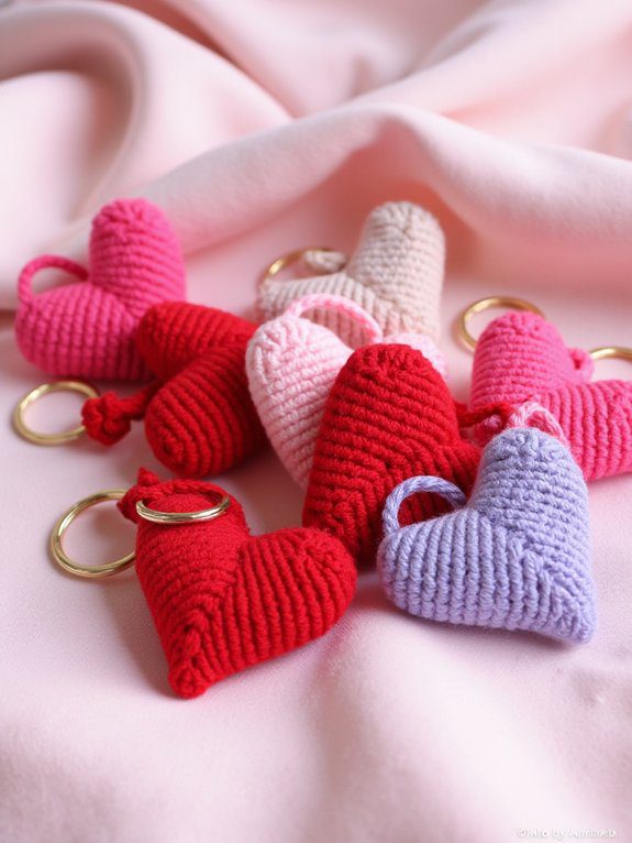 mini crocheted heart keychains