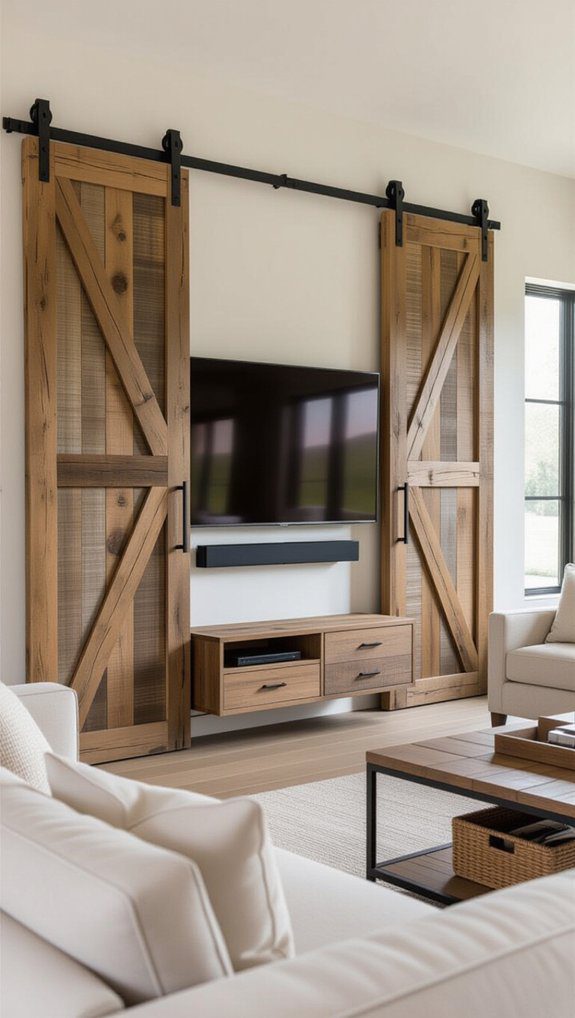 11 DIY Hidden TV Art Frame Ideas for Stylish Decor 3 rustic sliding barn door