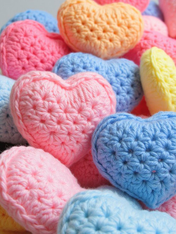 variegated yarn crochet hearts