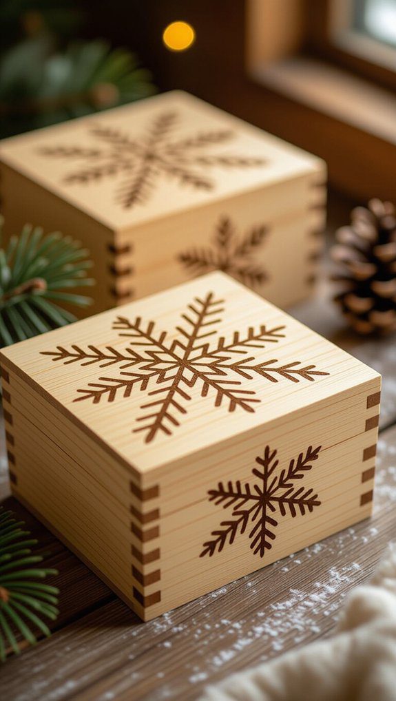14 Winter Craft Ideas for Adults to Create Cozy Masterpieces 10 woodburned personalized gift boxes