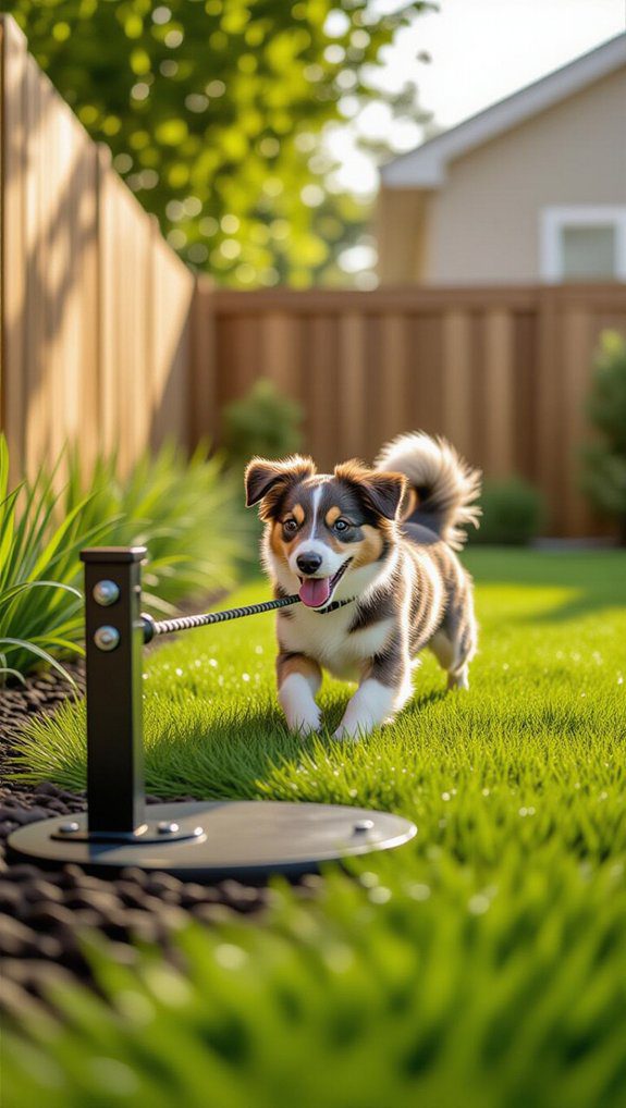 23 DIY Dog Run Ideas Build a Safe Backyard Space For Your Pup 15 anchored tether dog run