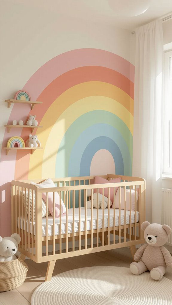 14 Nursery Drawing Ideas Creative Wall Art For Baby’s Room 7 bright cheerful rainbow decor
