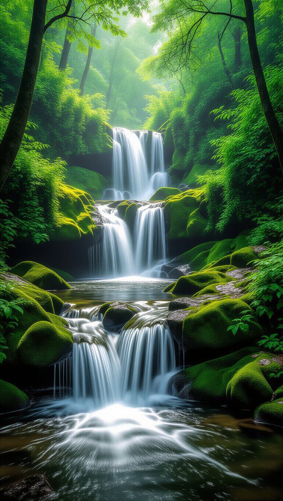 cascading waterfall pottery scene