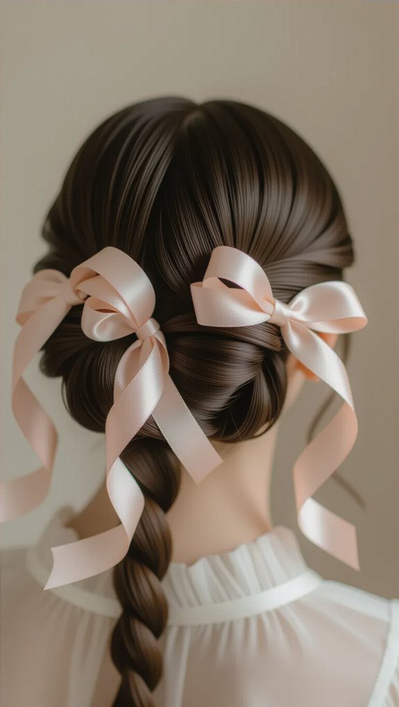 charming space buns with ribbons
