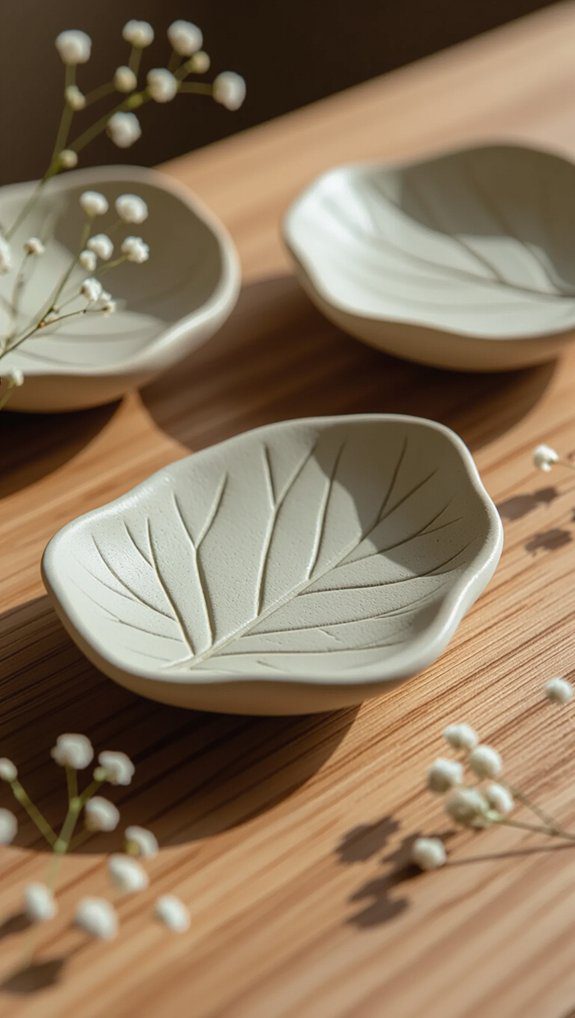 clay leaf trinket dishes