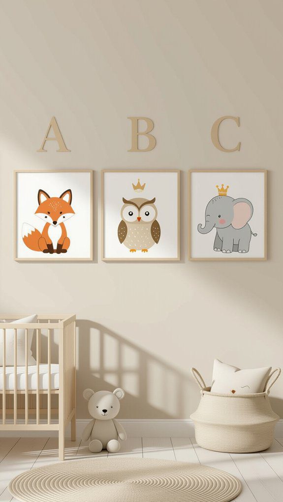 14 Nursery Drawing Ideas Creative Wall Art For Baby’s Room 6 colorful alphabet animal art
