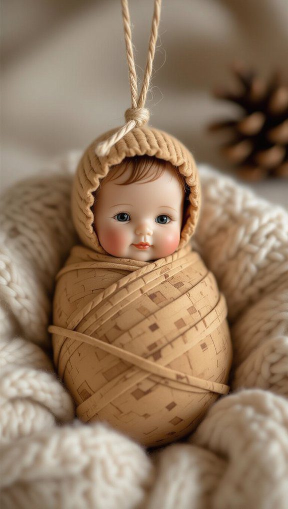 cork swaddled baby ornament