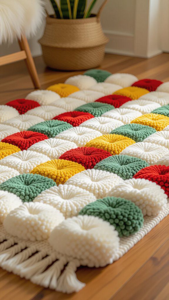create colorful pom pom rugs