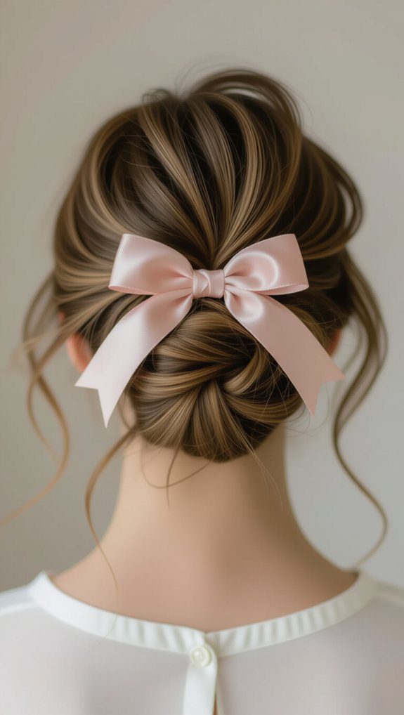 messy bun with bow