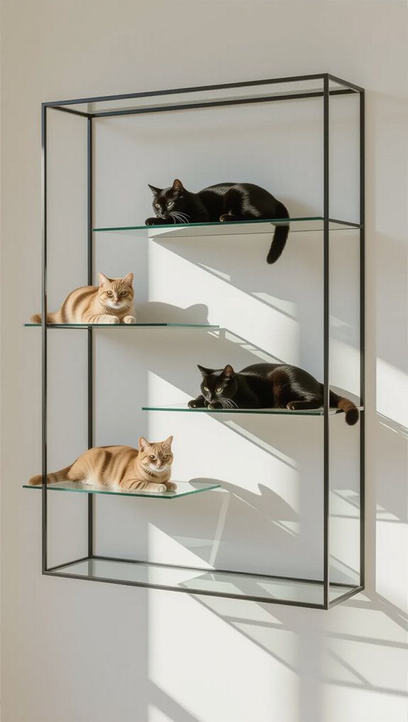 minimalist metal glass shelves