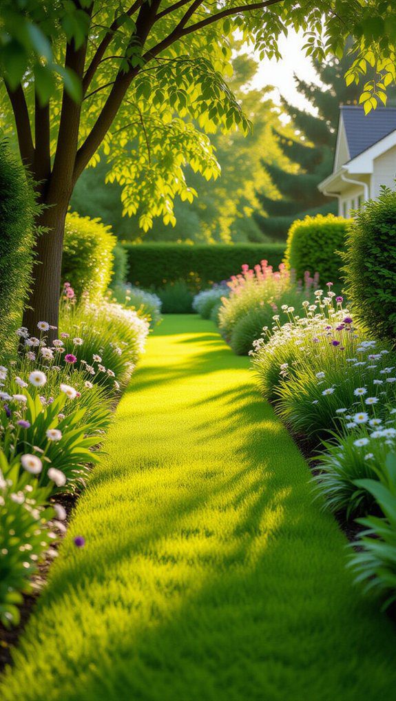 mowed grass garden path