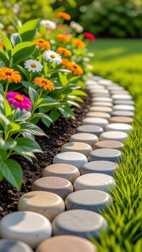 river rock garden edging