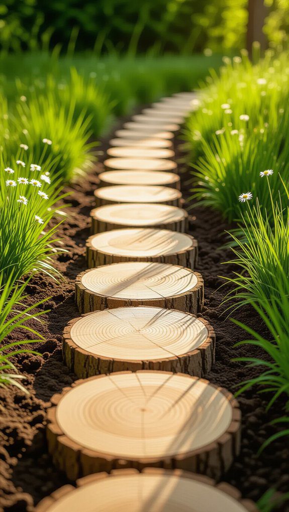 rustic wood slice pathways