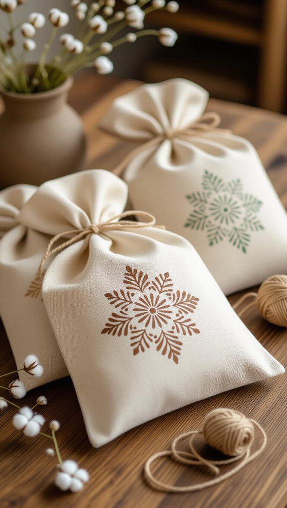 stenciled reusable fabric bags