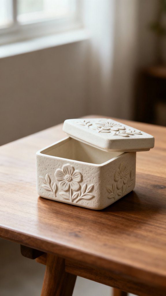 textured floral ceramic box