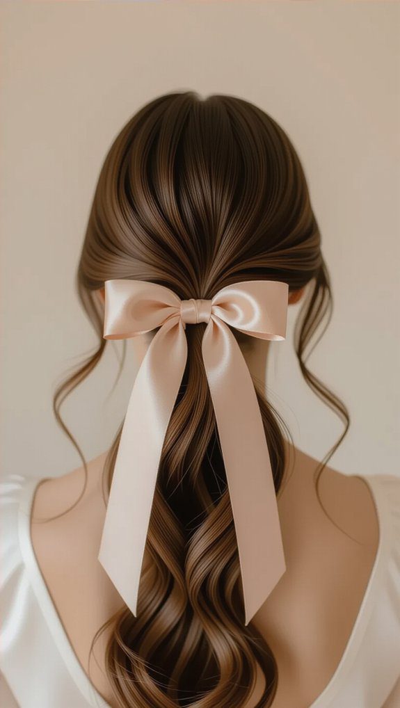 wavy ponytail with ribbon
