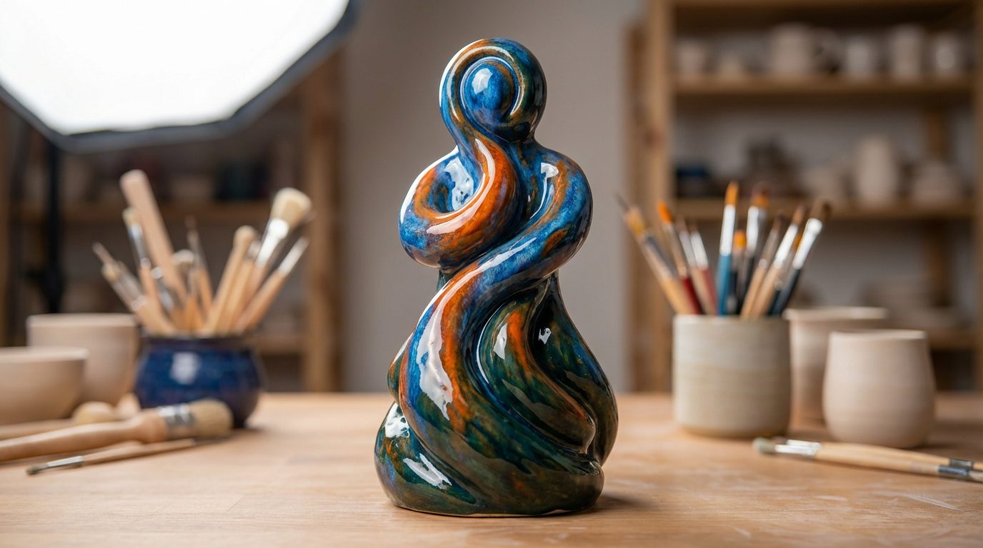 The Ultimate Glaze Air Dry Clay Guide (2026) 2 Artist applying glaze to air dry clay pottery in a studio setting