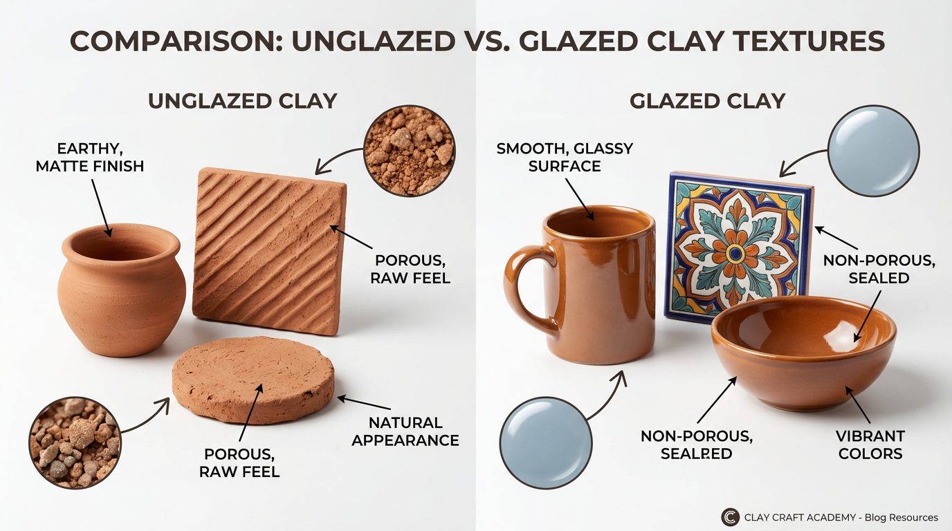 The Ultimate Glaze Air Dry Clay Guide (2026) 3 Comparison of different glaze types: matte, satin, and glossy finishes